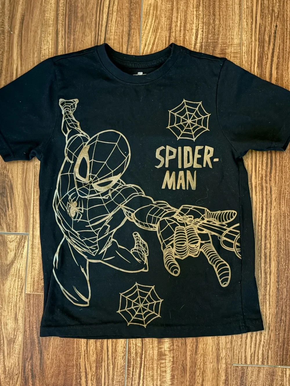 Marvel Black Tee with White Spider-Man and Logo Print